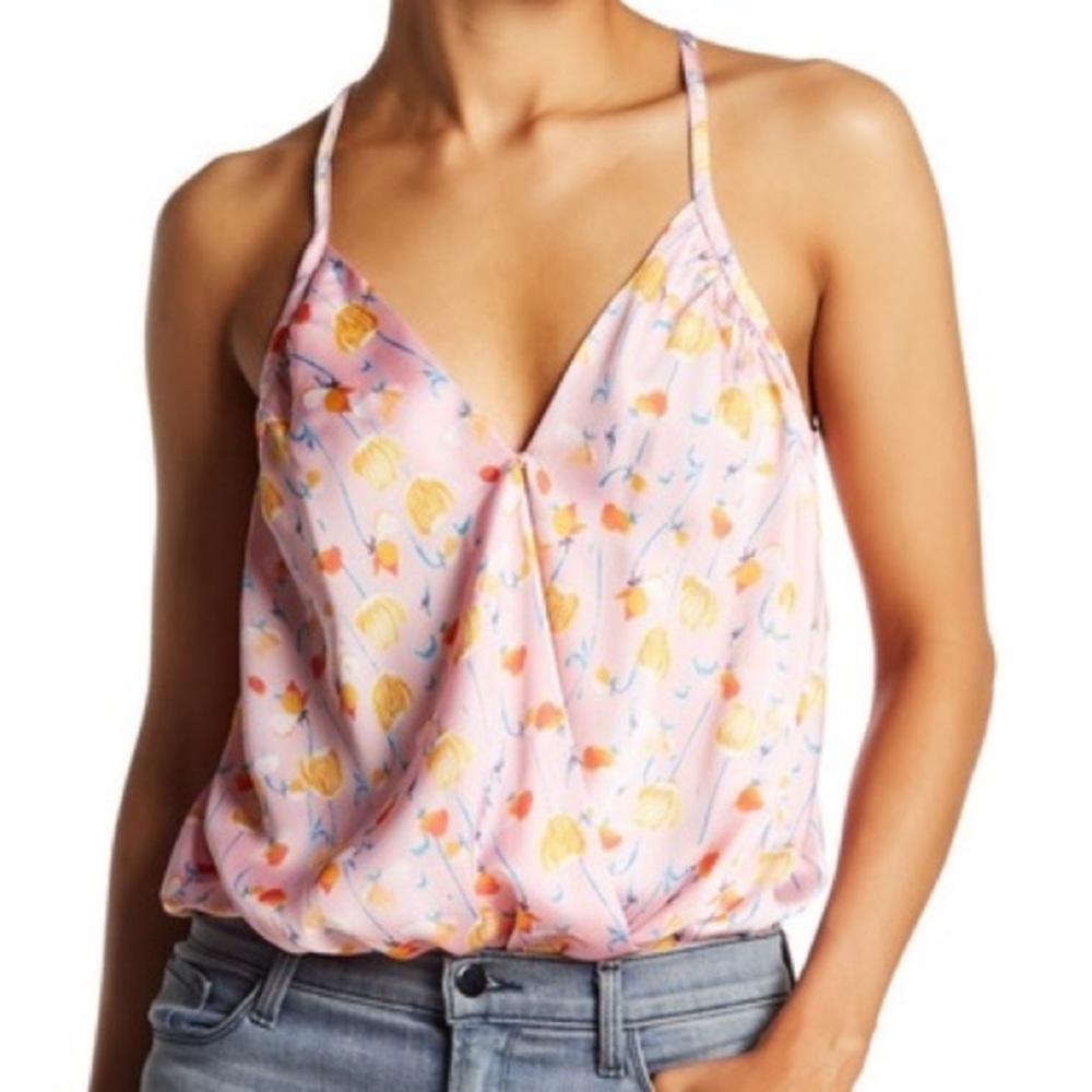 RO & DE pink floral silky bodysuit size large